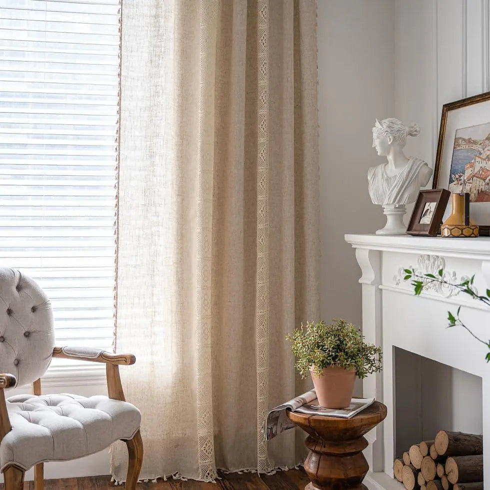 Goodinary® Boho Tassel Cotton Linen Curtains Set (2pcs) Goodinary
