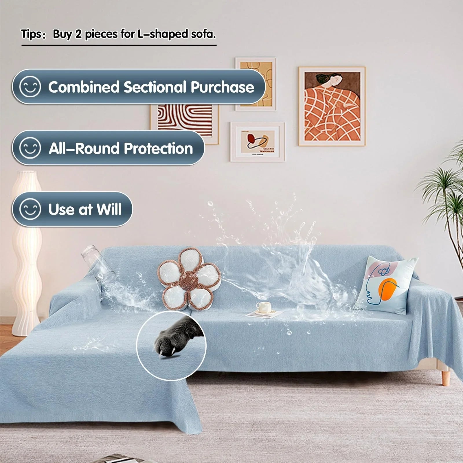 Goodinary® Solid Color Waterproof Sofa Cover Blanket