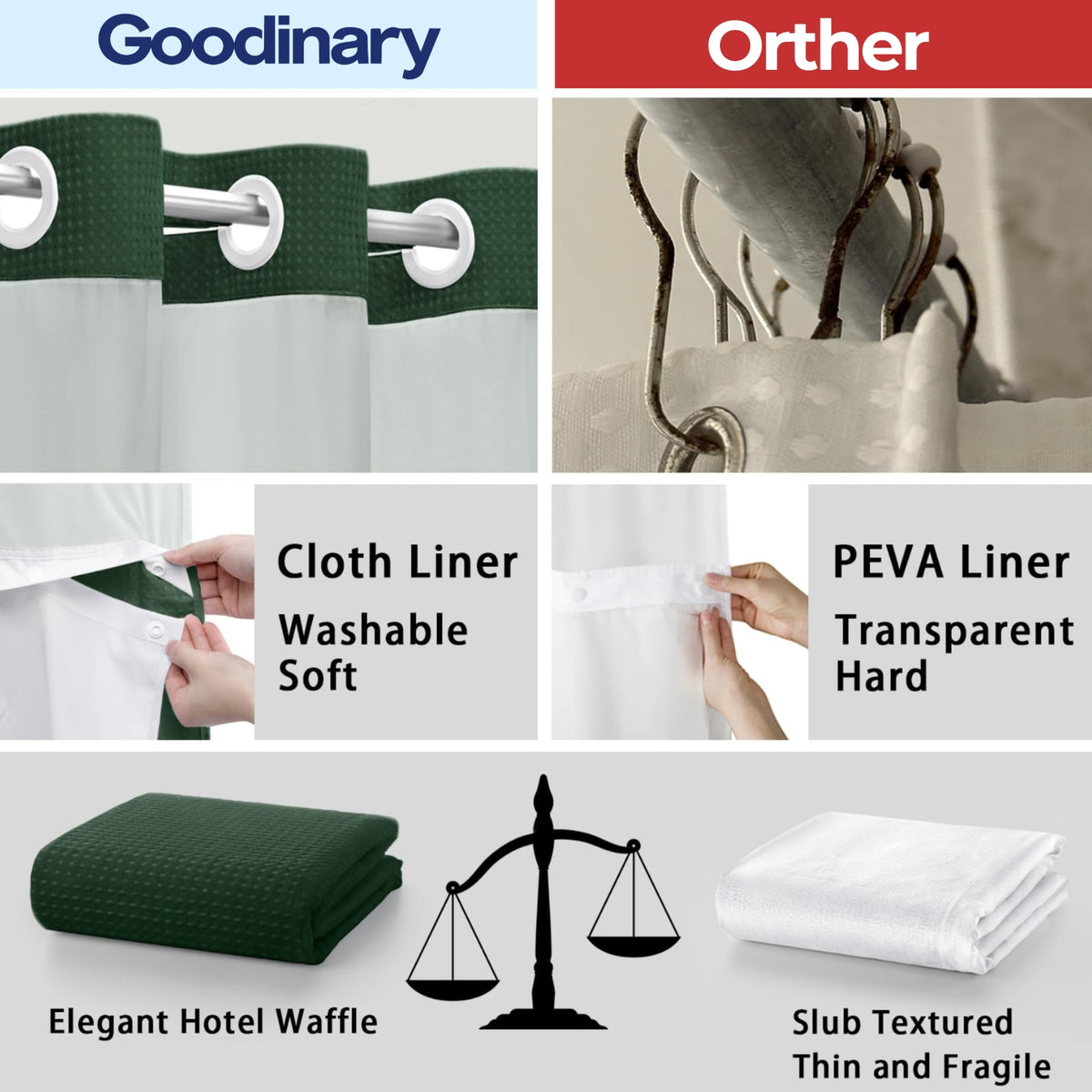 Goodinary® No Hook Shower Curtain