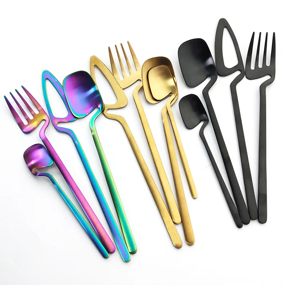 16Pcs/set Black Matte Cutlery Set 304 Stainless Steel Dinnerware Set Knife Fork Spoon Dinner Set Kitchen Flatware Tableware Set