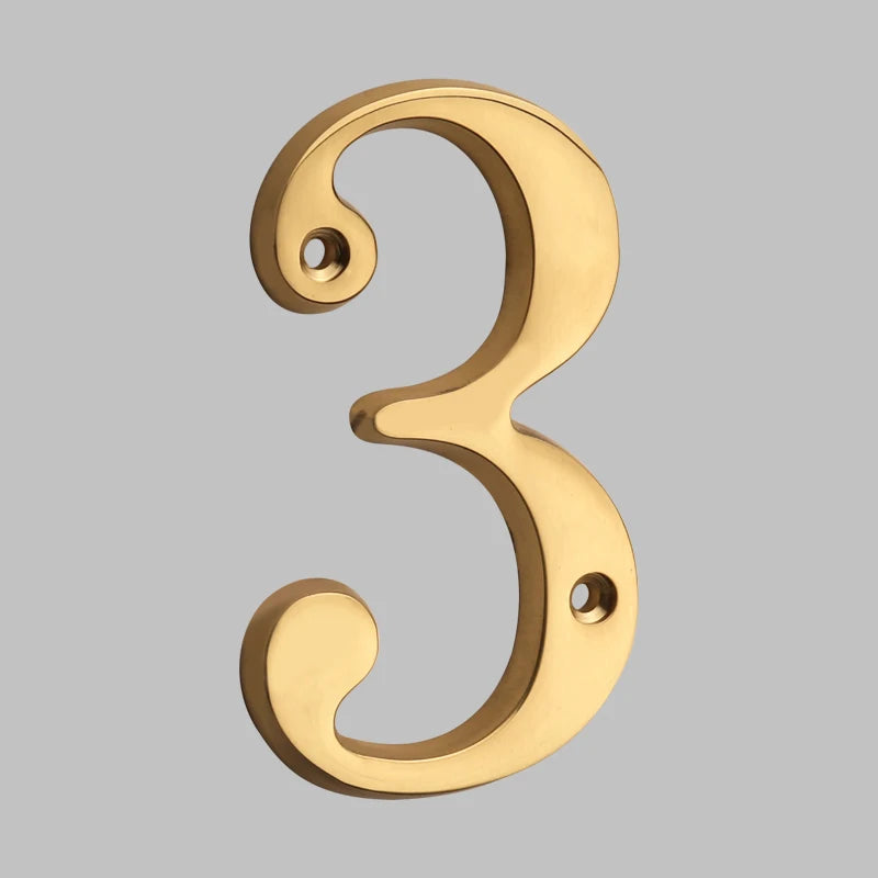 1pc 101mm Solid Brass House Number Outdoor 4 inch Metal Letter Apartment Door Number Mailbox Address Sign #0-9 With Screws