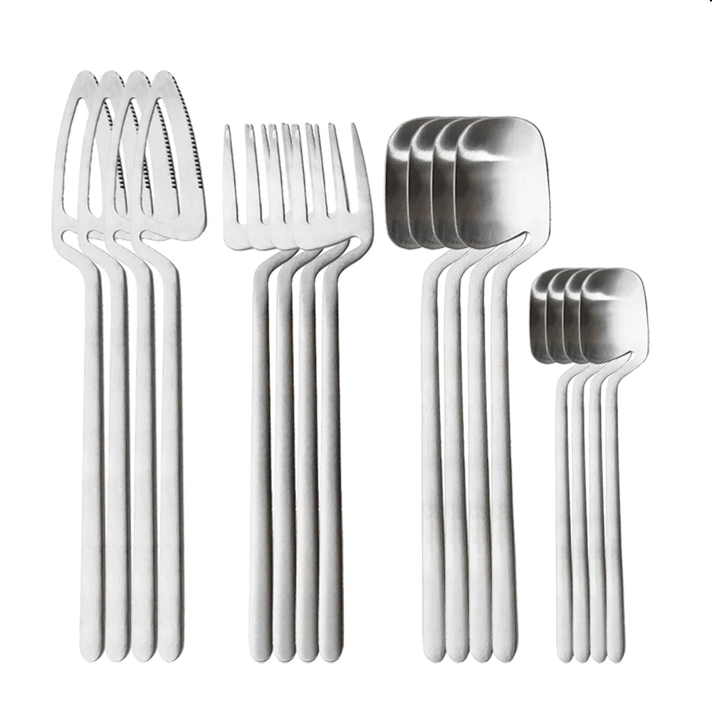16Pcs/set Black Matte Cutlery Set 304 Stainless Steel Dinnerware Set Knife Fork Spoon Dinner Set Kitchen Flatware Tableware Set