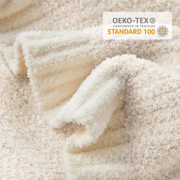 Snuggle Sac Buttery Ivory Throw Blanket for Couch, Reversible Super Soft Knitted Blankets, Cozy Knit Fuzzy Plush Lightweight.