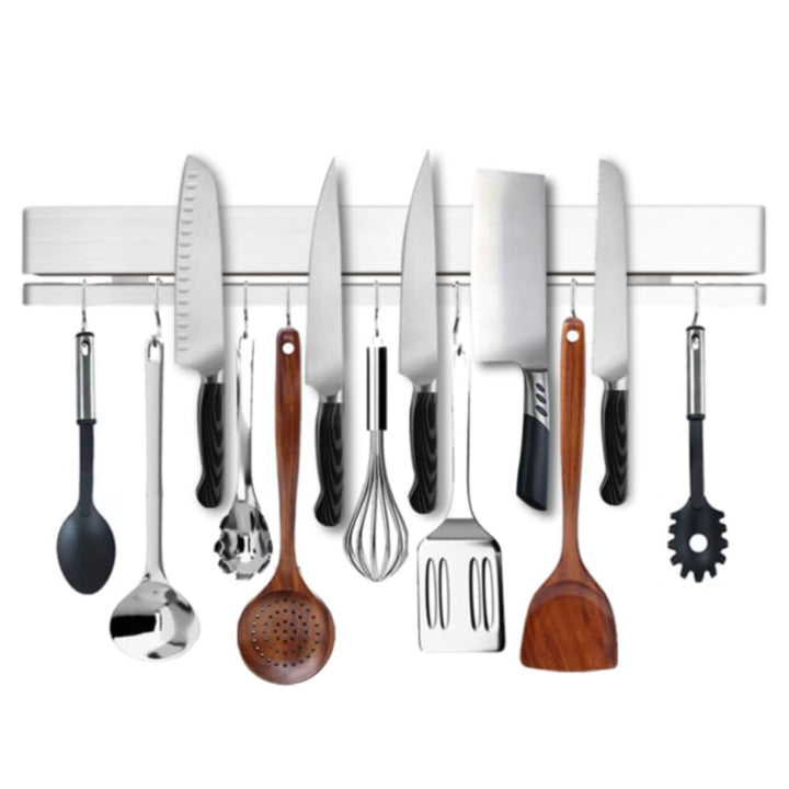 304 Stainless Steel Double-Sided Magnetic Knife Holder for Wall -with Adhesive Strip, 12 Hooks Included for Kitchen Utensils