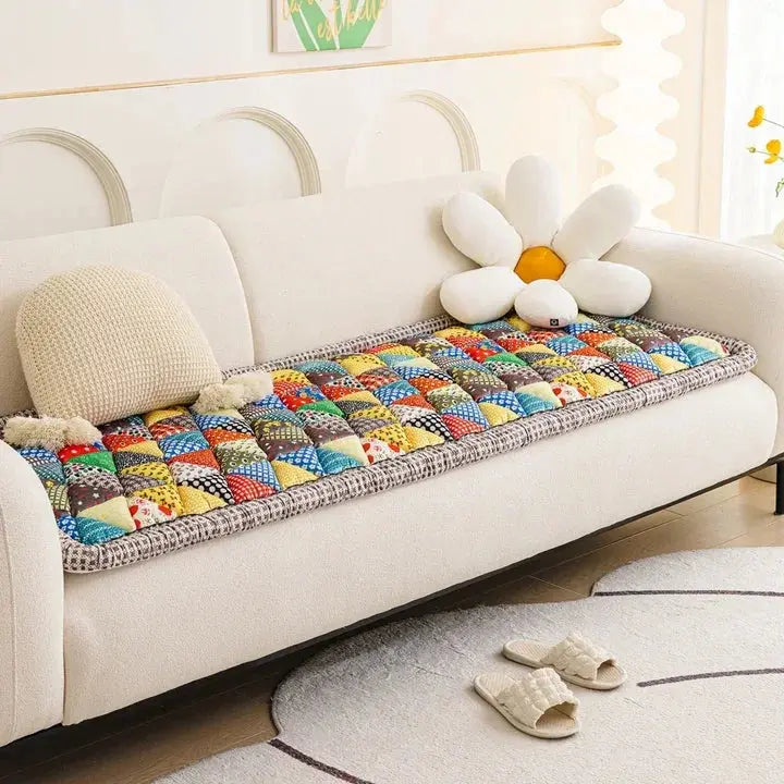 European Style Floral Print Fabric Sofa Slipcover Seat Thickened Three-Seat Couch Towel for Living Room Cloth Material