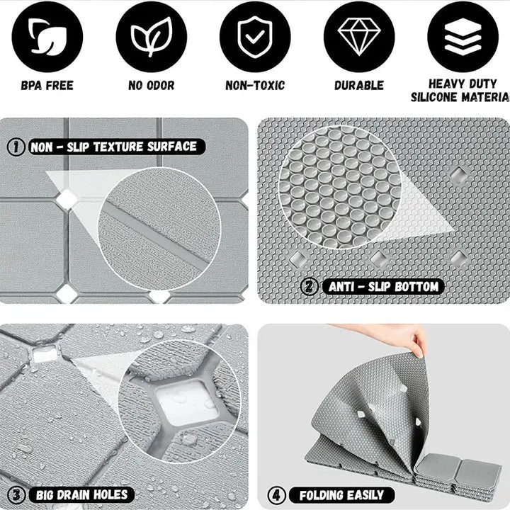 Bathtub Mats for Shower Tub Non-Slip Silicone Mat with Drain Holes and Suction Cups BathMat for Bathroom with Machine Washable