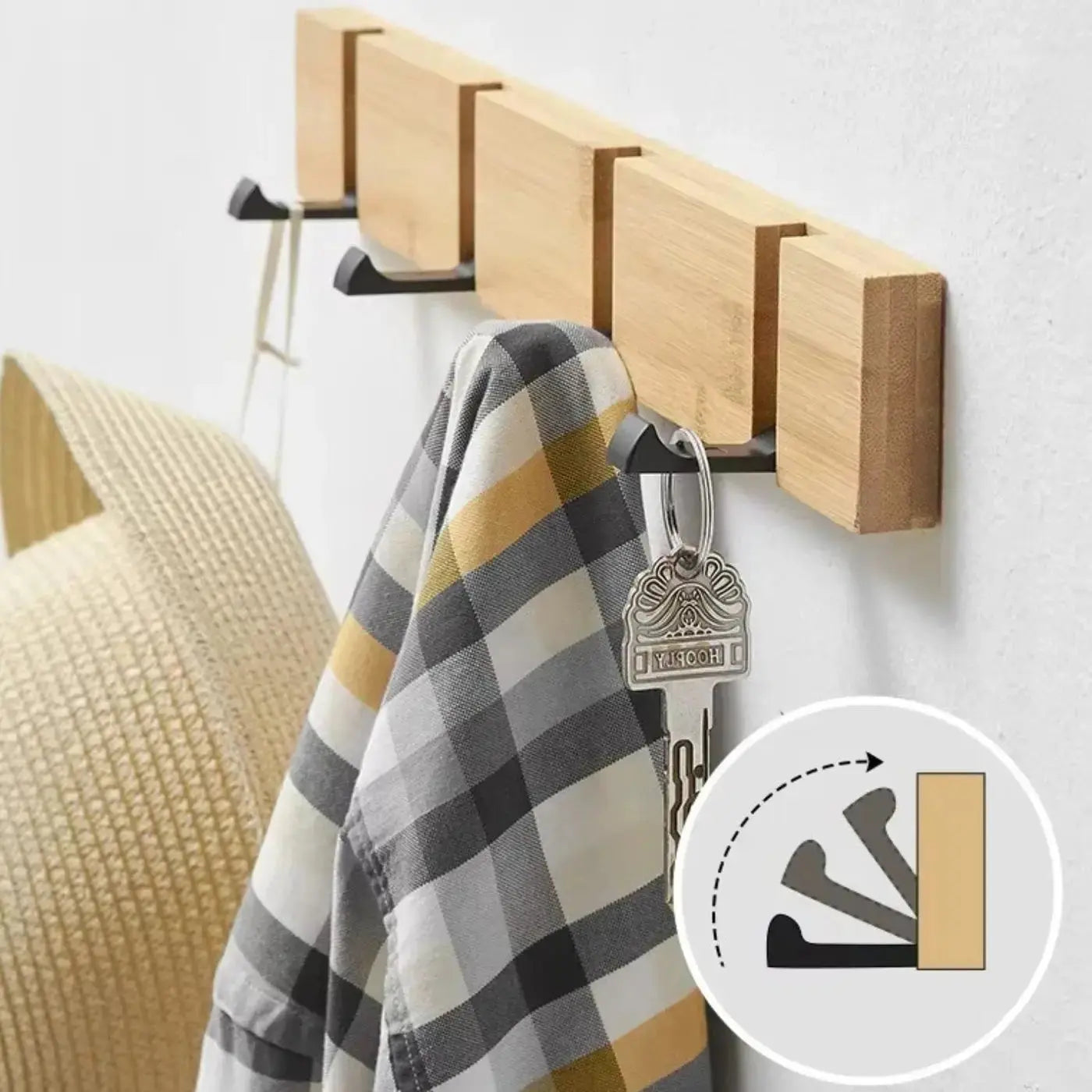 Goodinary® Wooden Wall Mounted Coat Rack with Flip Hooks - Goodinary
