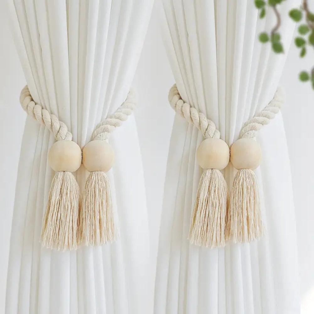 Goodinary® Boho Wooden Magnetic Curtain Tiebacks (2Pcs)