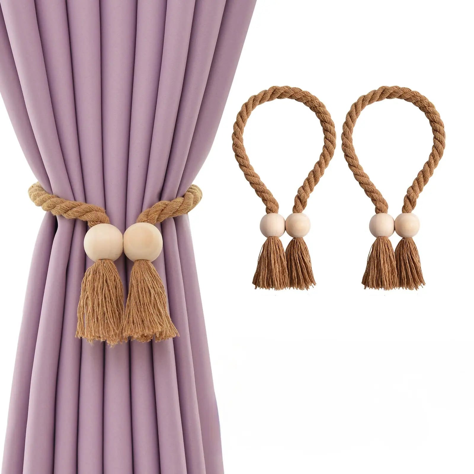 Goodinary® Boho Wooden Magnetic Curtain Tiebacks (2Pcs) Goodinary