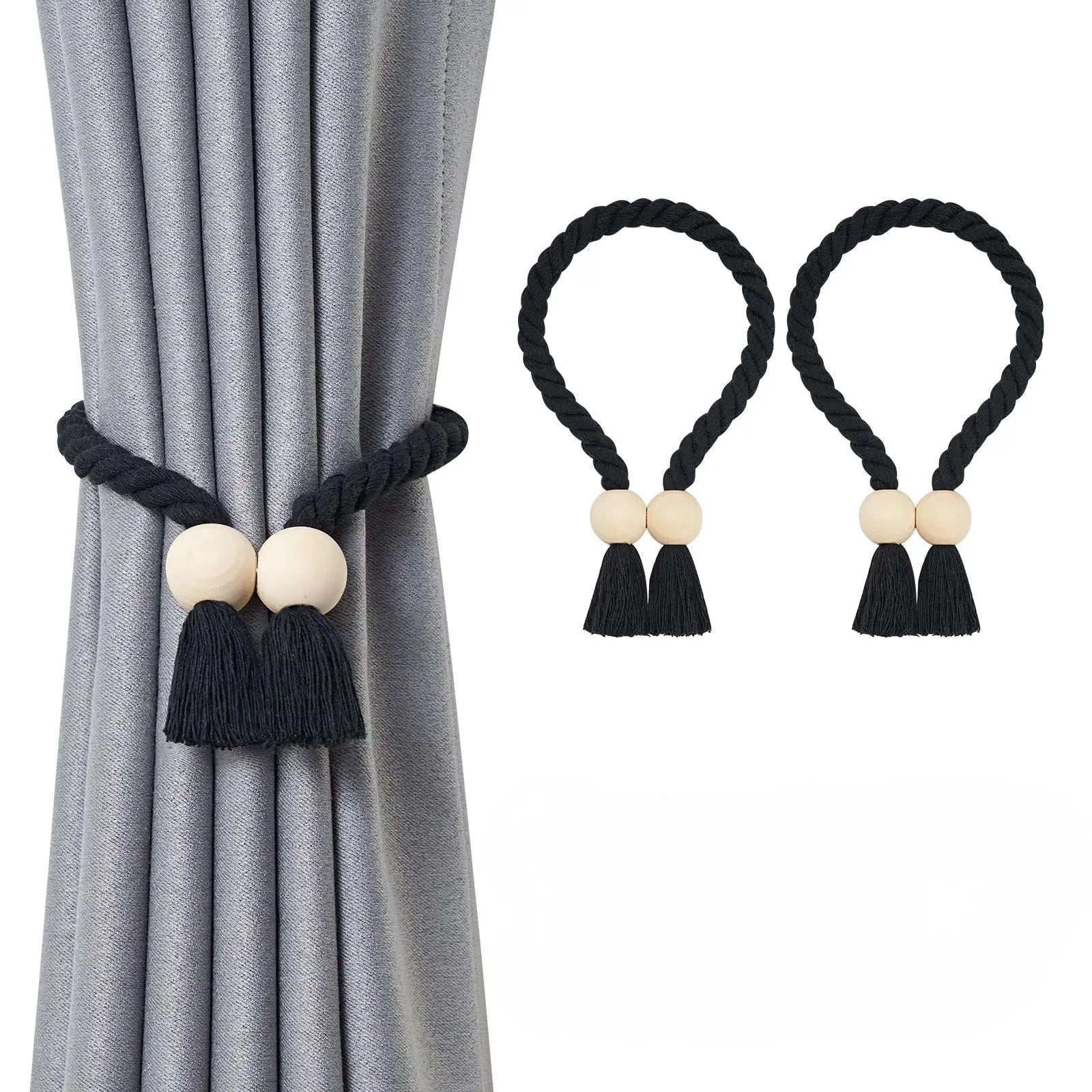 Goodinary® Boho Wooden Magnetic Curtain Tiebacks (2Pcs) Goodinary