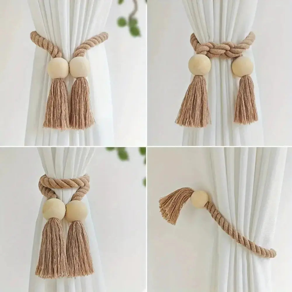 Goodinary® Boho Wooden Magnetic Curtain Tiebacks (2Pcs) Goodinary