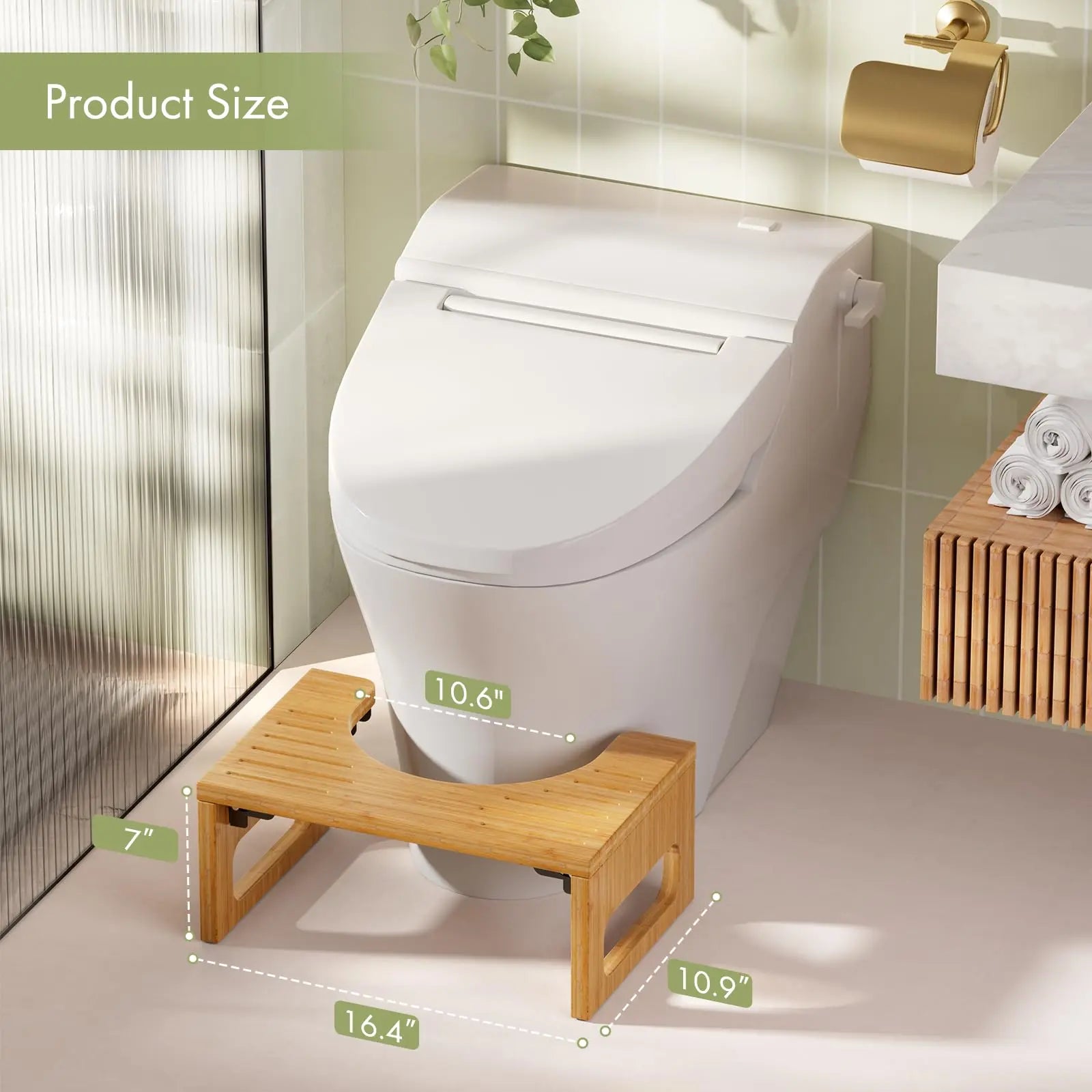 Goodinary® Bamboo Foldable Toilet Stool with Non Slip Base - Goodinary