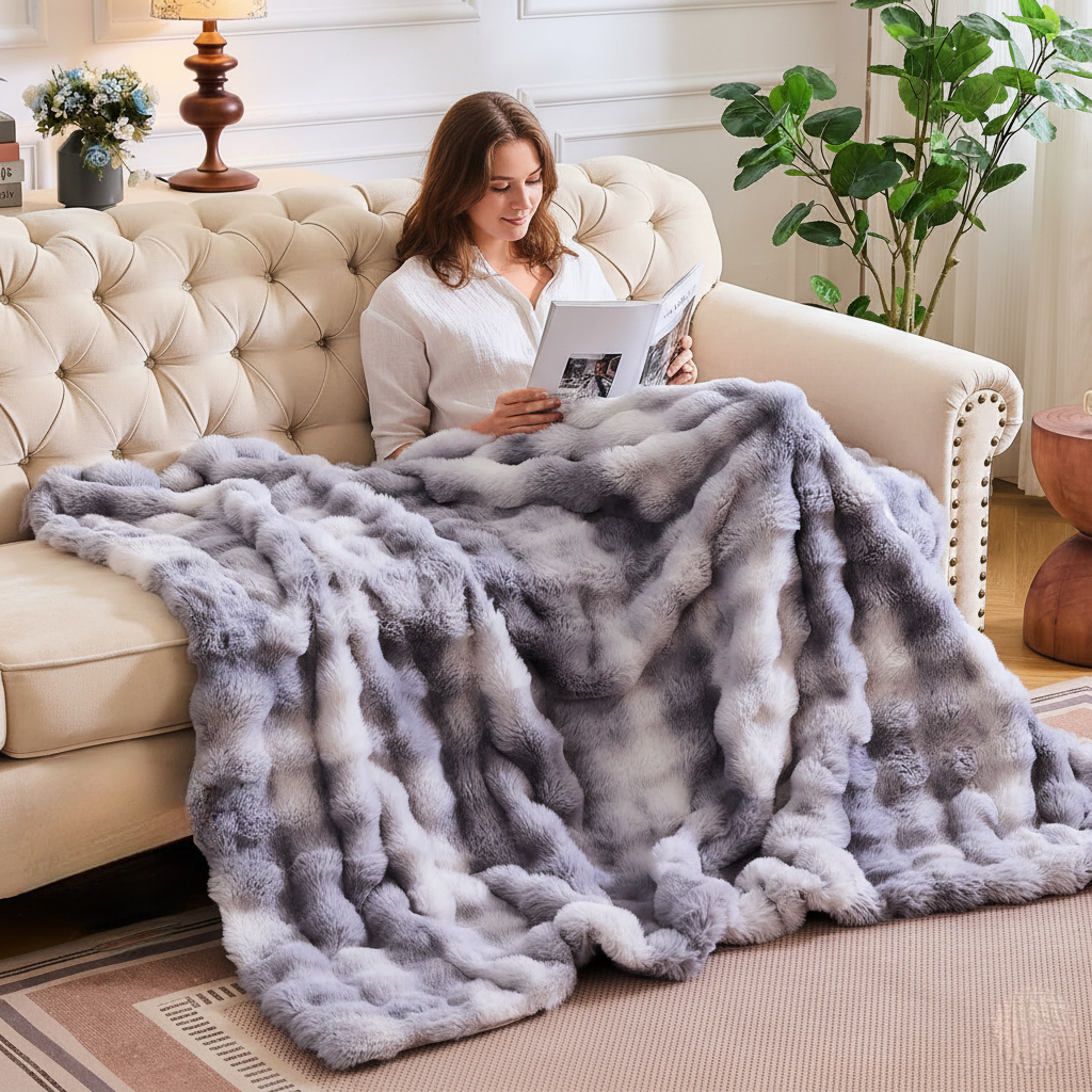 Goodinary® Luxury Tie Dye Faux Rabbit Fur Blanket