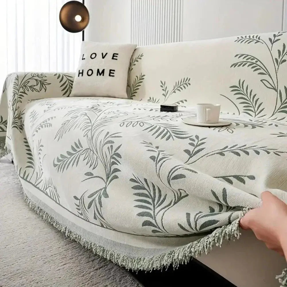 Goodinary® Chenille Jacquard Leaf Sofa Cover Blanket Goodinary