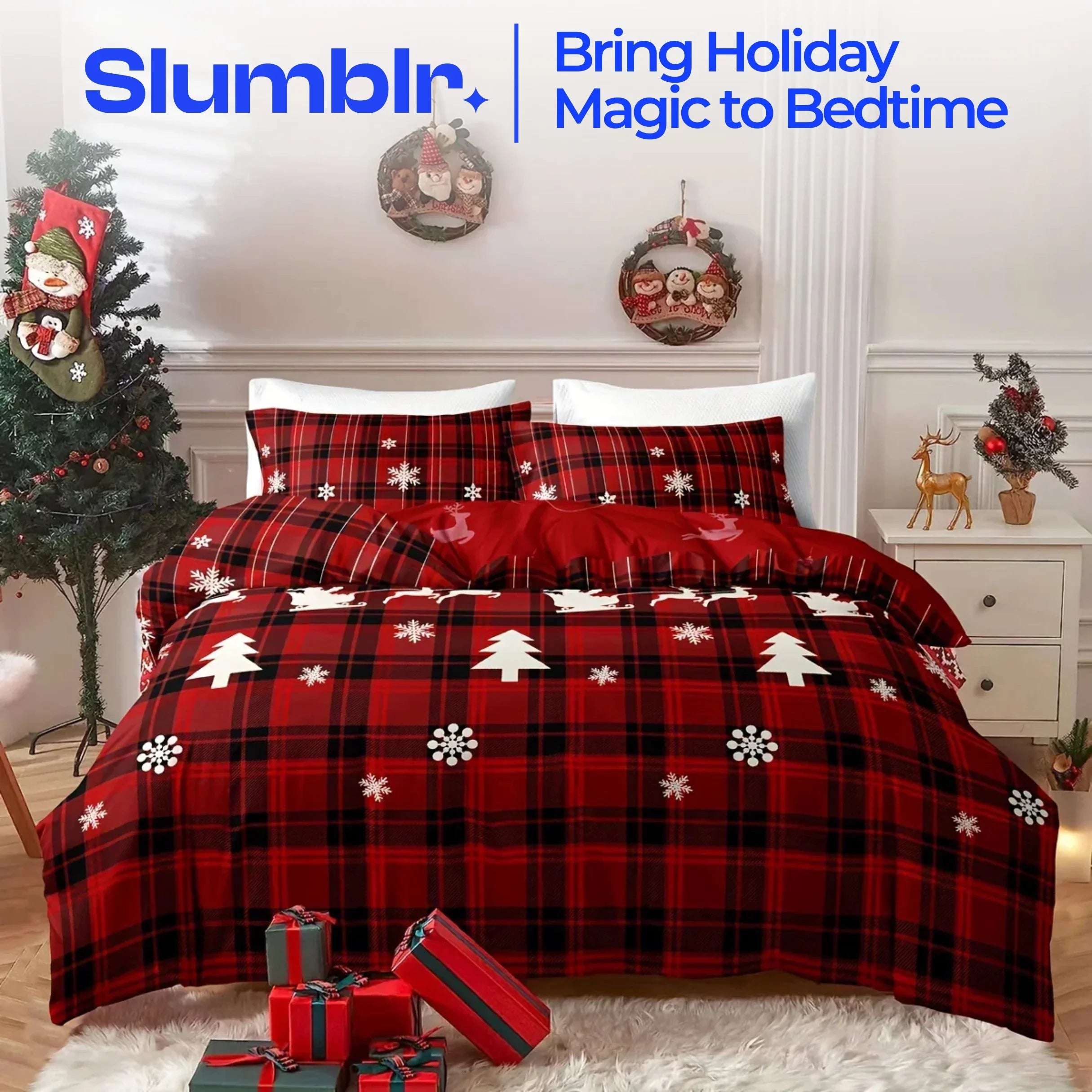 Goodinary® Christmas Checkered Elk Duvet Set (3pcs)