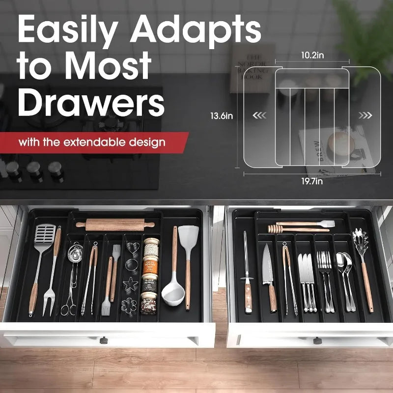 Adjustable Pantry Organizer Utensil Cutlery Drawer for Forks Knives Silverware Expandable Kitchen Drawer Kitchen Organizer Tray