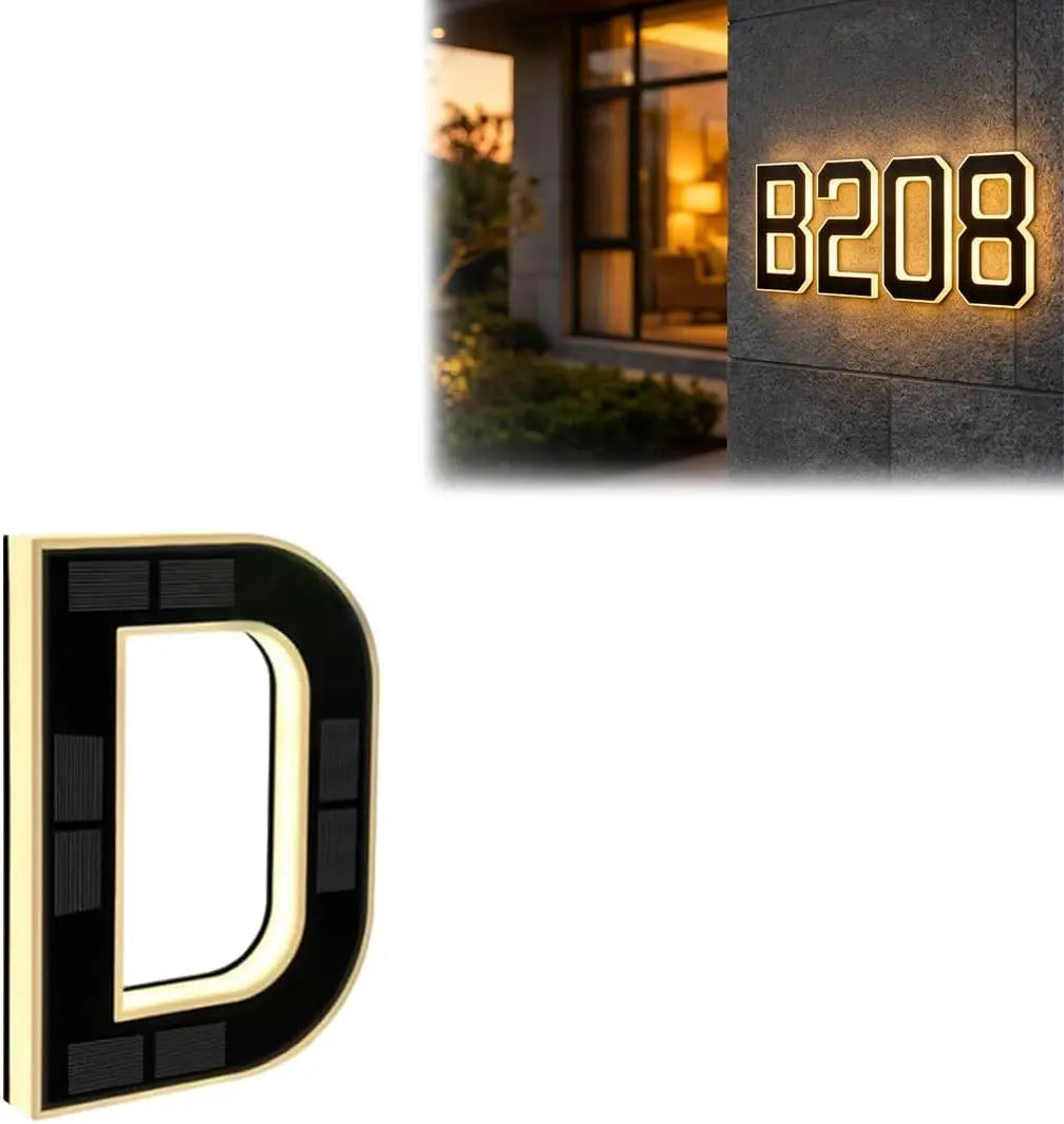 Solar Lighted House Numbers for Outside LED Illuminated Address Plaque Auto OnOff IP44 Waterproof Wall Mount
