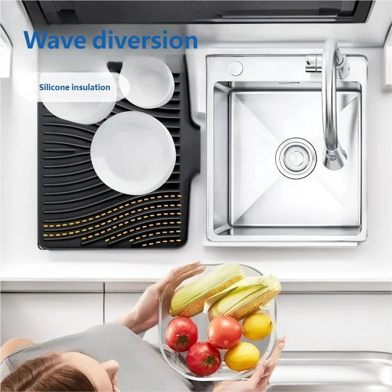 Silicone Dish Drying Mat For Kitchen Counter, Dish Drying Pad Non-slip Drain Pad With Built-in Drain Heat Resistant Drying Mat