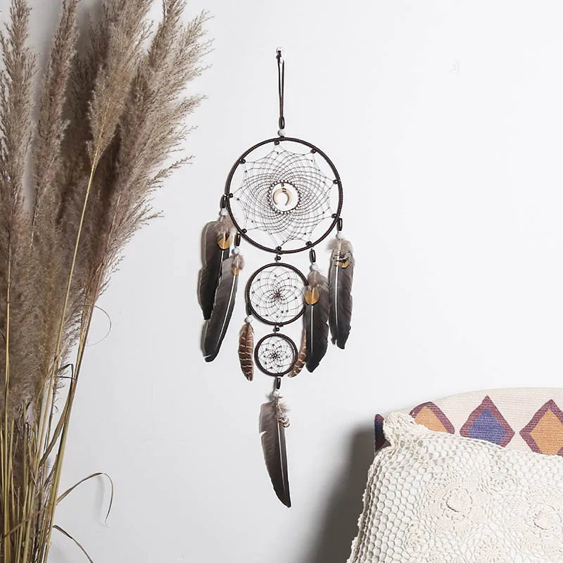 Vintage Feathers Dream Catcher Home Decorations Brown Large Handmade Wind Chimes Wall Hangings Bedroom Decor For Festival Gifts