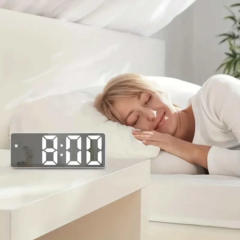 1pc Luminous Mirror Clock Dormitory Desktop LED Electronic Clock Digital Electronic Alarm Desktop Decoration Alarm Clock