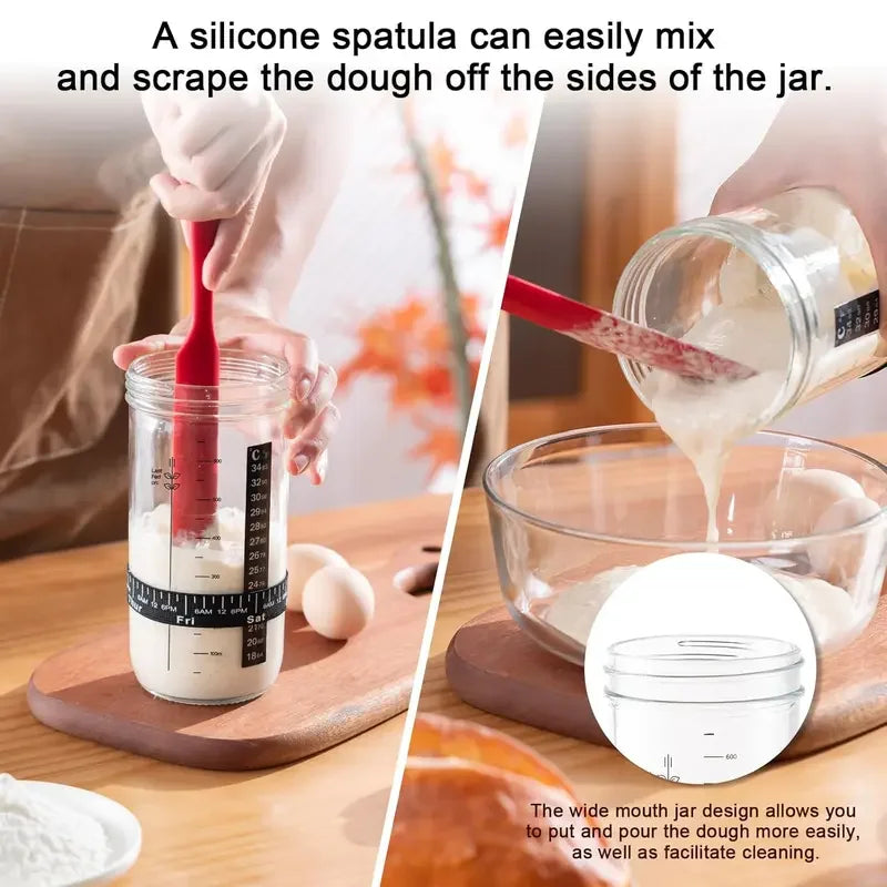 19PC Professional Complete Sourdough Starter Kit Banneton Bread Proofing Basket with Glass Sourdough Starter Jar for Home Baking