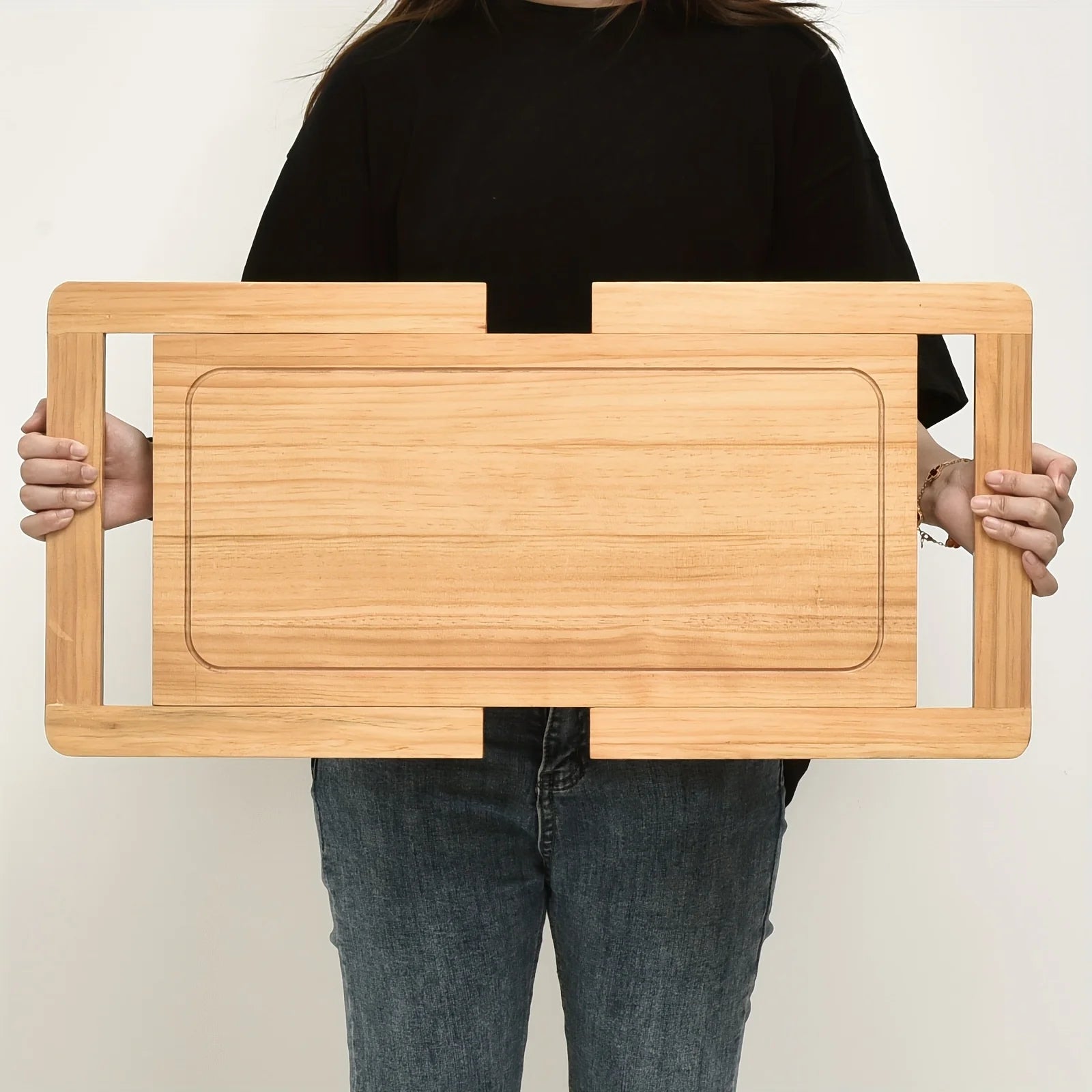 Expandable Wooden Over The Sink Cutting Board with Juice Groove for Kitchen, Wood Kitchen Sink Cover Chooping Board for Counter Space