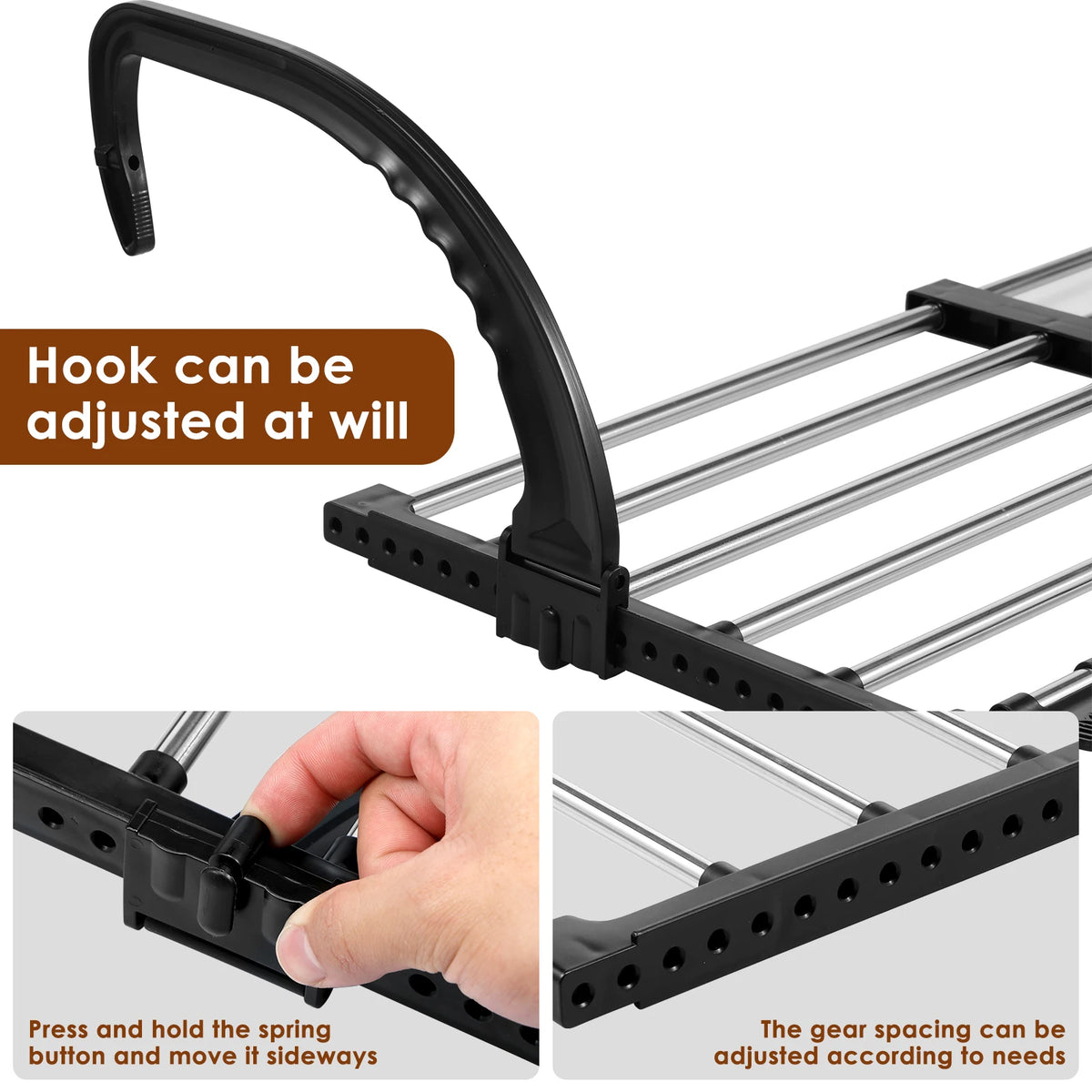 New Foldable Radiator Drying Rack Extendable Clothes Drying Hanger Stainless Steel 42-72cm Shoes Towels Drying Rack for Balcony