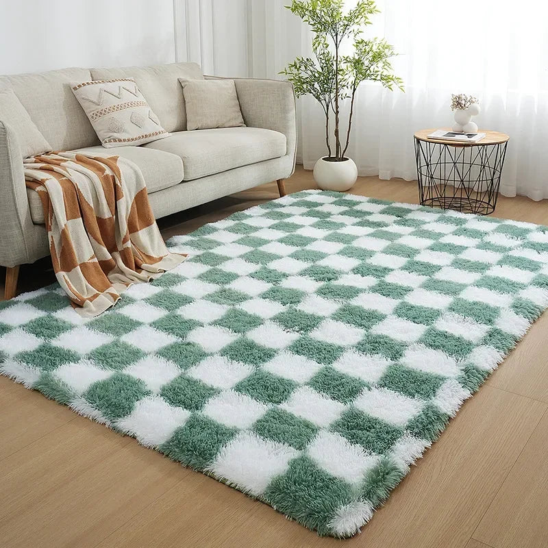 Nordic Style Checkered Mats for Living Room Coffee Table Bedroom Bedside Sofa Floor Carpet Plucked Soft Home Decoration Mat
