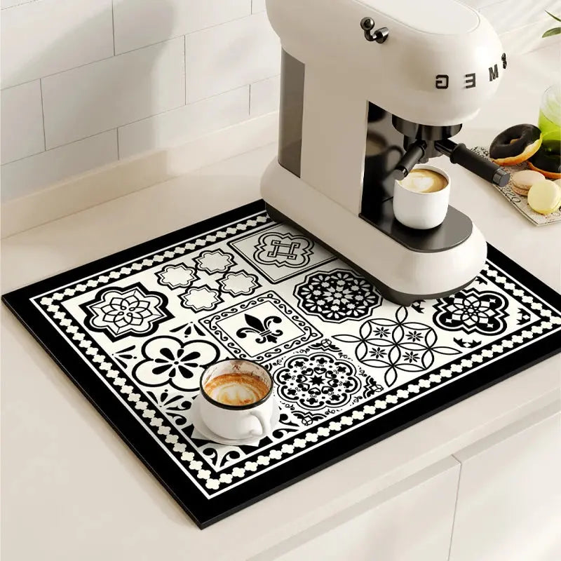Caffe Mat Absorbent Coffee Mat | Quick Dry Countertop Bar Pad | Retro Coffee Mat