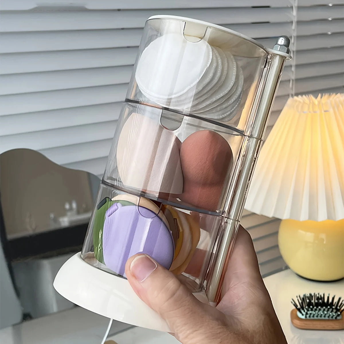 Rotatable Stackable Clear Makeup Sponge Storage Organizer Multi-Layer Dustproof Blender Holder Cosmetic Storage Box for Vanity