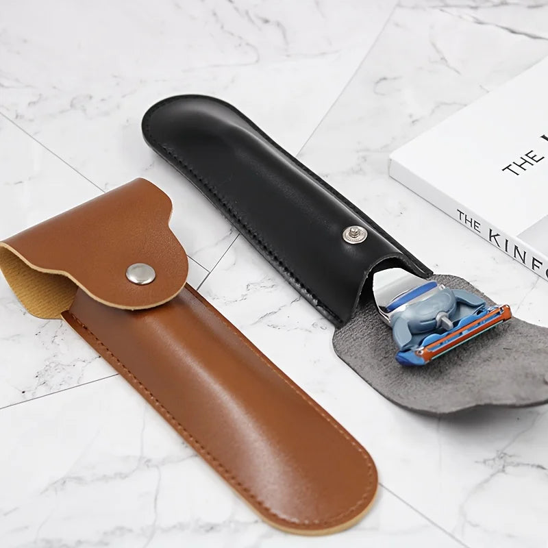 Manual Razor Leather Case, Travel Beard Trimmer Accessories Razor Small Bag Beard Repair Portable Leather Storage Bag