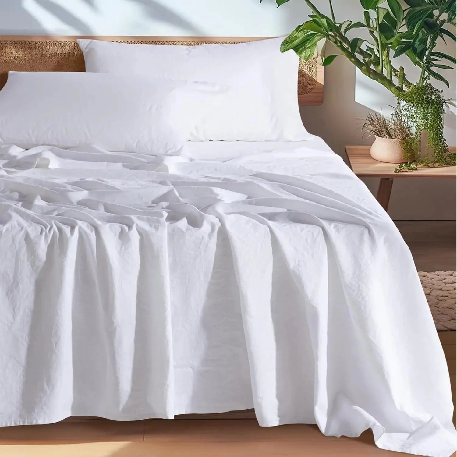 100% French Washed Pure Linen Sheets, Breathable and Durable Line King Size Sheets, Anti-Tear Line Bed Sheets, Machine Washable