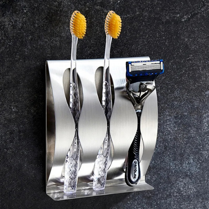 1PC Wall Mount Toothbrush Holder 3/2 Hook Self-Adhesive Tooth Brush Organizer Box Stainless Steel Bathroom Accessories NEW