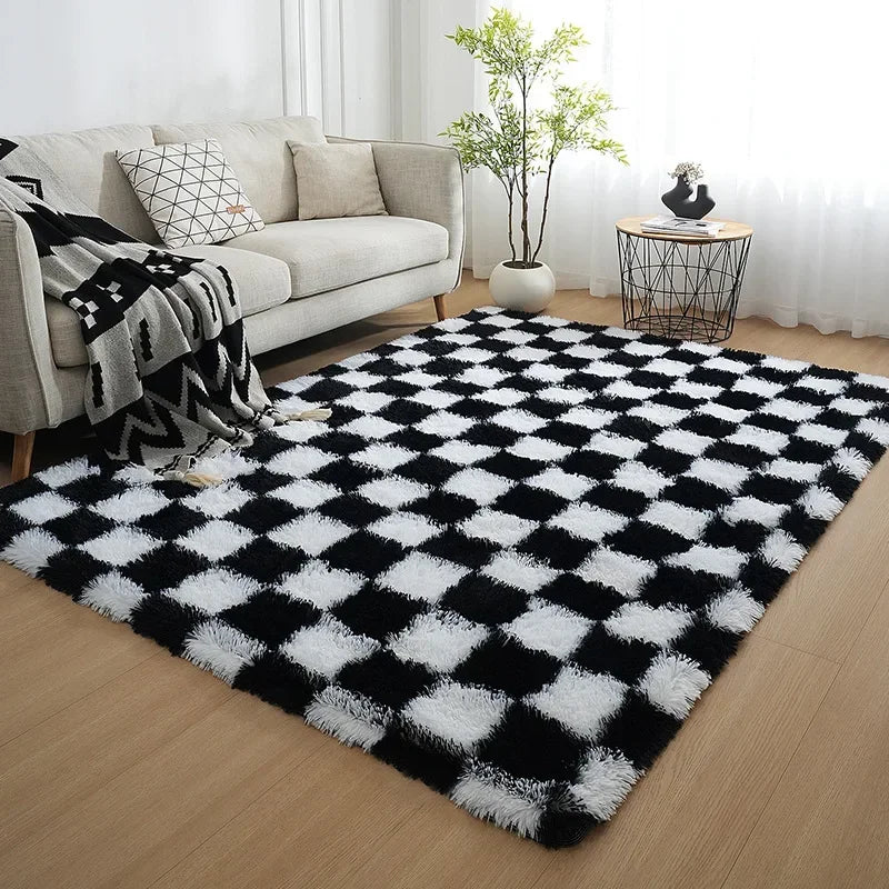 Nordic Style Checkered Mats for Living Room Coffee Table Bedroom Bedside Sofa Floor Carpet Plucked Soft Home Decoration Mat
