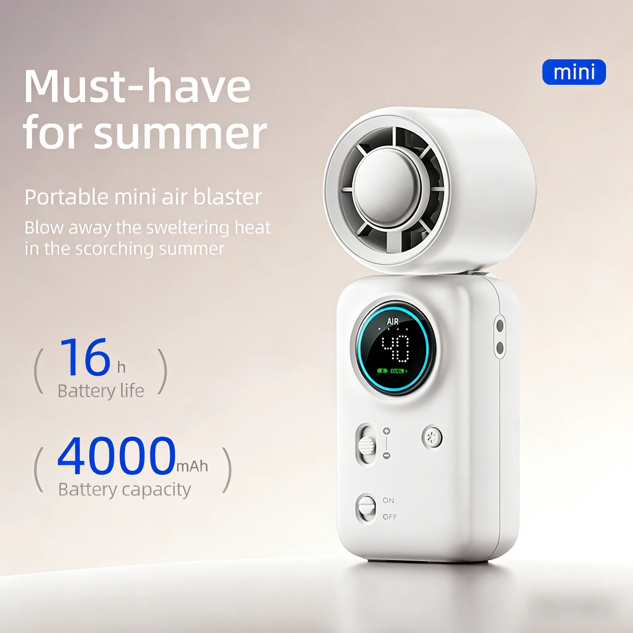 Portable Mini Handheld Fan 4000mAh High Speed Cooling LED Display 100 Adjustable Settings USB Rechargeable Desk Fan Travel