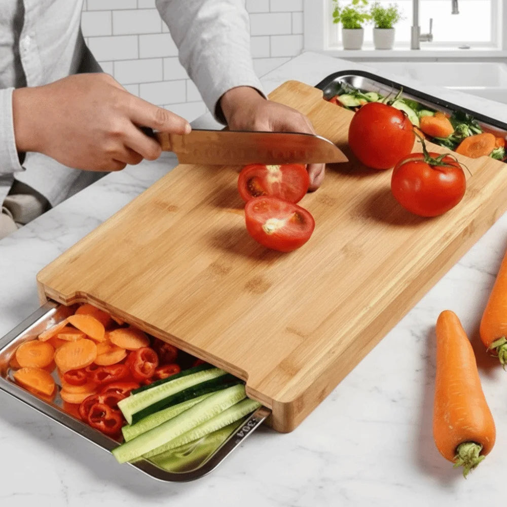 Thickened Wooden Cutting Board Non-Slip with Drawers Bread Cutting Board Eco-Friendly Multi-Functional Cutting Plate Mat