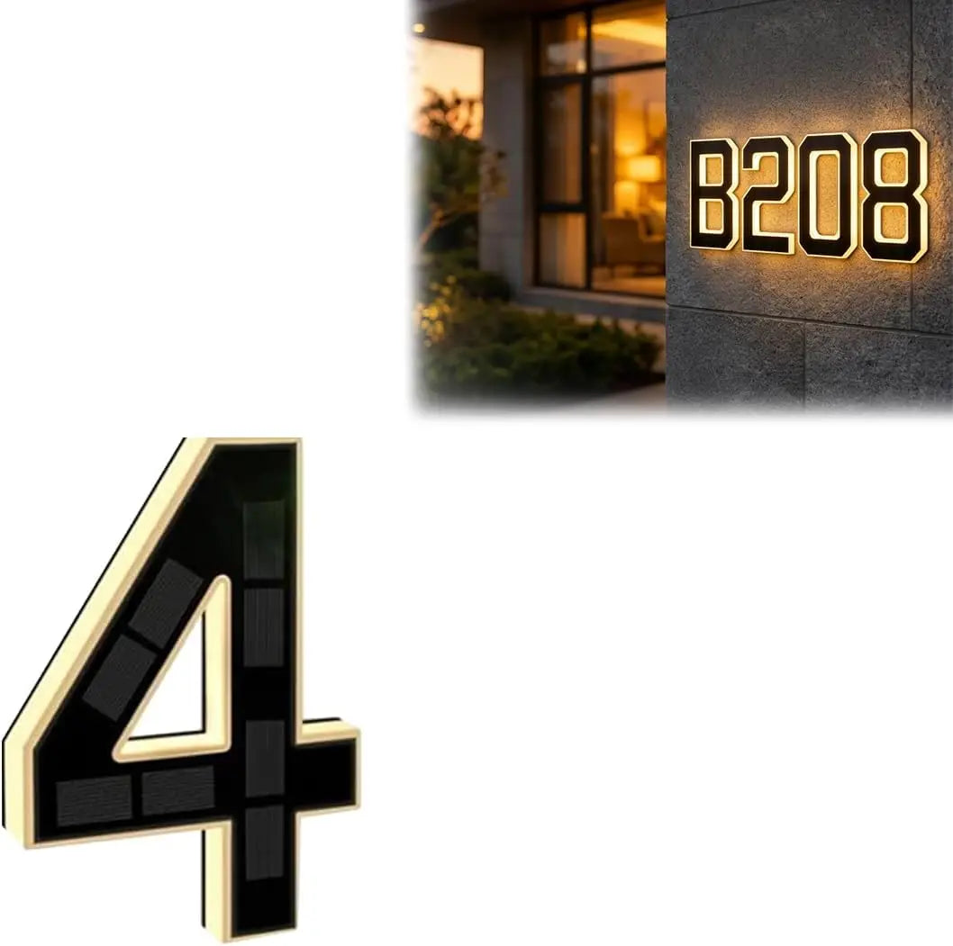 Solar Lighted House Numbers for Outside LED Illuminated Address Plaque Auto OnOff IP44 Waterproof Wall Mount