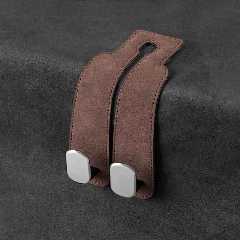 Premium Car Headrest Storage Hook Soft Suede Rear Seat Dual Hanging Hook 20KG Heavy Load Alloy Hanger Universal Fit All Vehicles