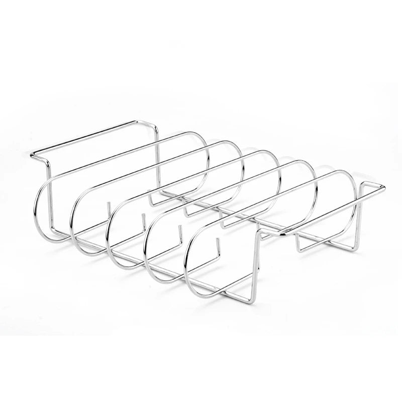 LMETJMA BBQ Rib Racks Non-Stick Coated Steel Roasting Barbecue Meat Roasting Grilling Stand Holds 4 Rib Rack For Gas Grill JT25t