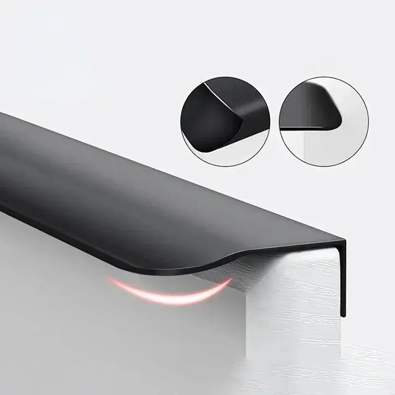 80-1200mm Black Gold Aluminum Alloy Edge Sealed Curved Handle Cabinet Drawer Door Invisible Long Handle Kitchen Black Door Handle