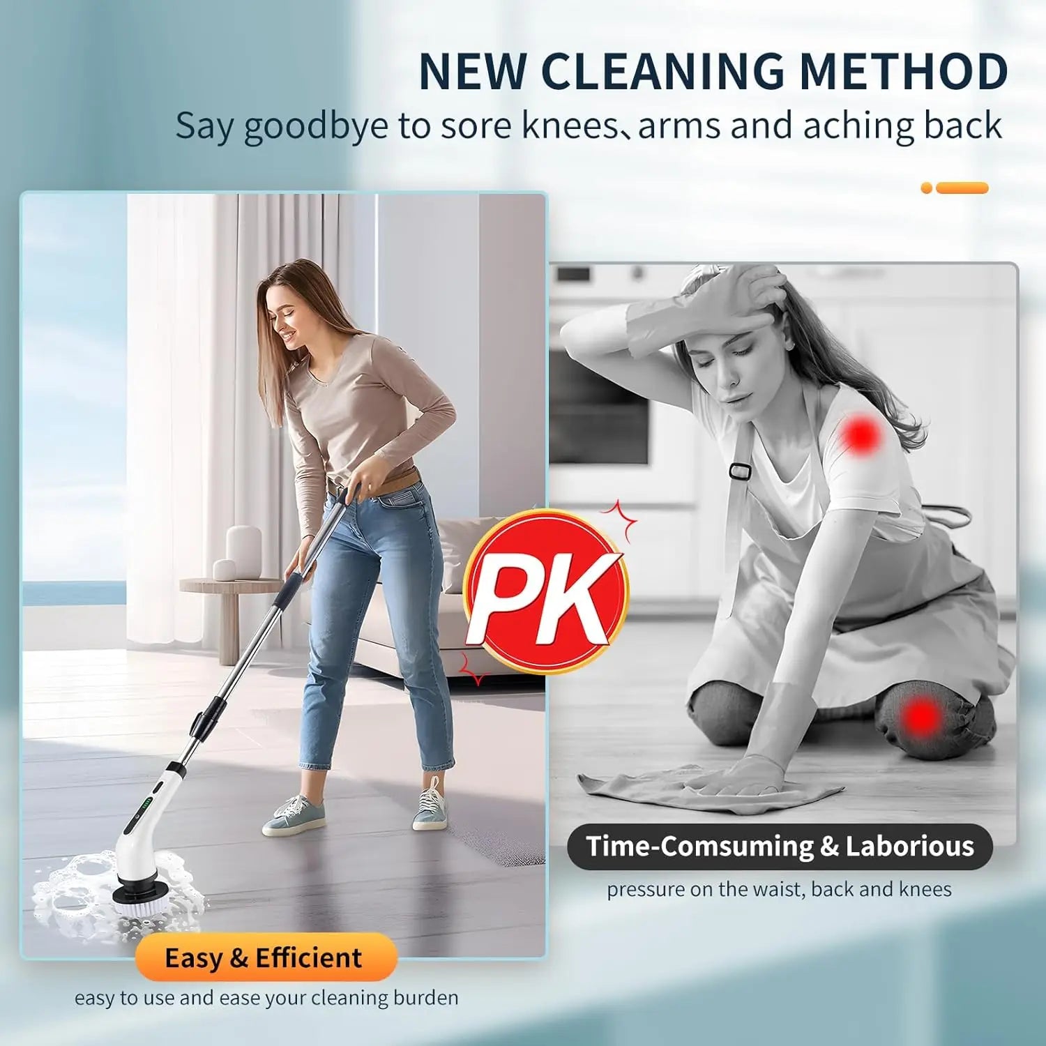 2025 Electric Rotating Floor Scrubber, Rechargeable Cleaning Brush, Shower Floor Scrubber, with 9 Brush Heads, 2H Power Dual Spe