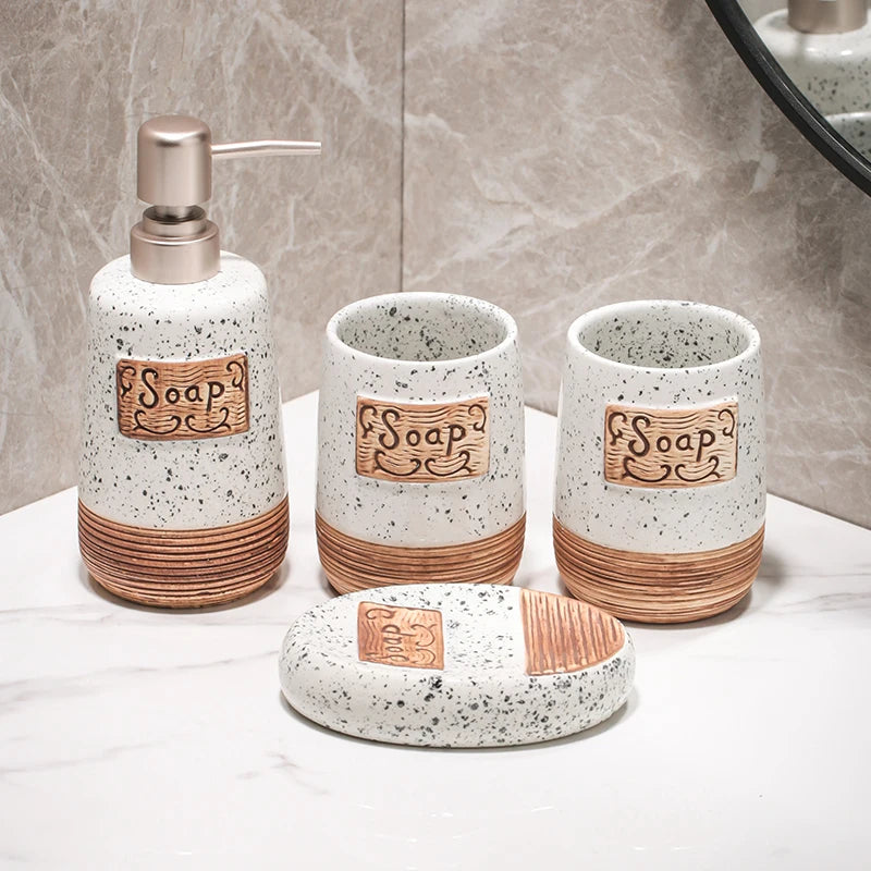 European retro ceramic 4-piece bathroom set high-end lotion bottle toothbrush holder cup soap dish bathroom accessories set