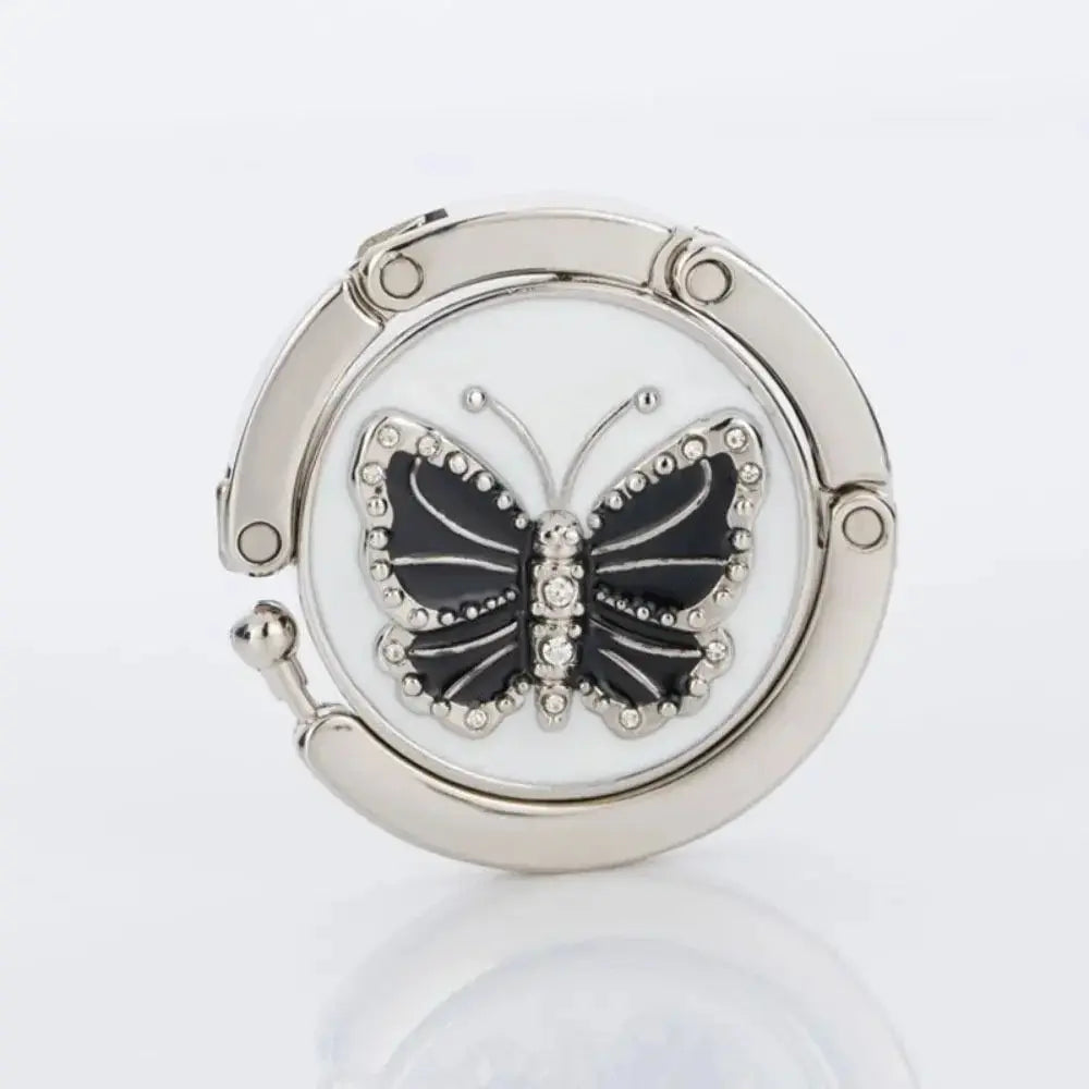 Round Metal Hanger Hook Holder Unique Folding Portable Butterfly Pattern Fashion Table Hook 1Pcs Crystal Alloy Purse Handbag Bag