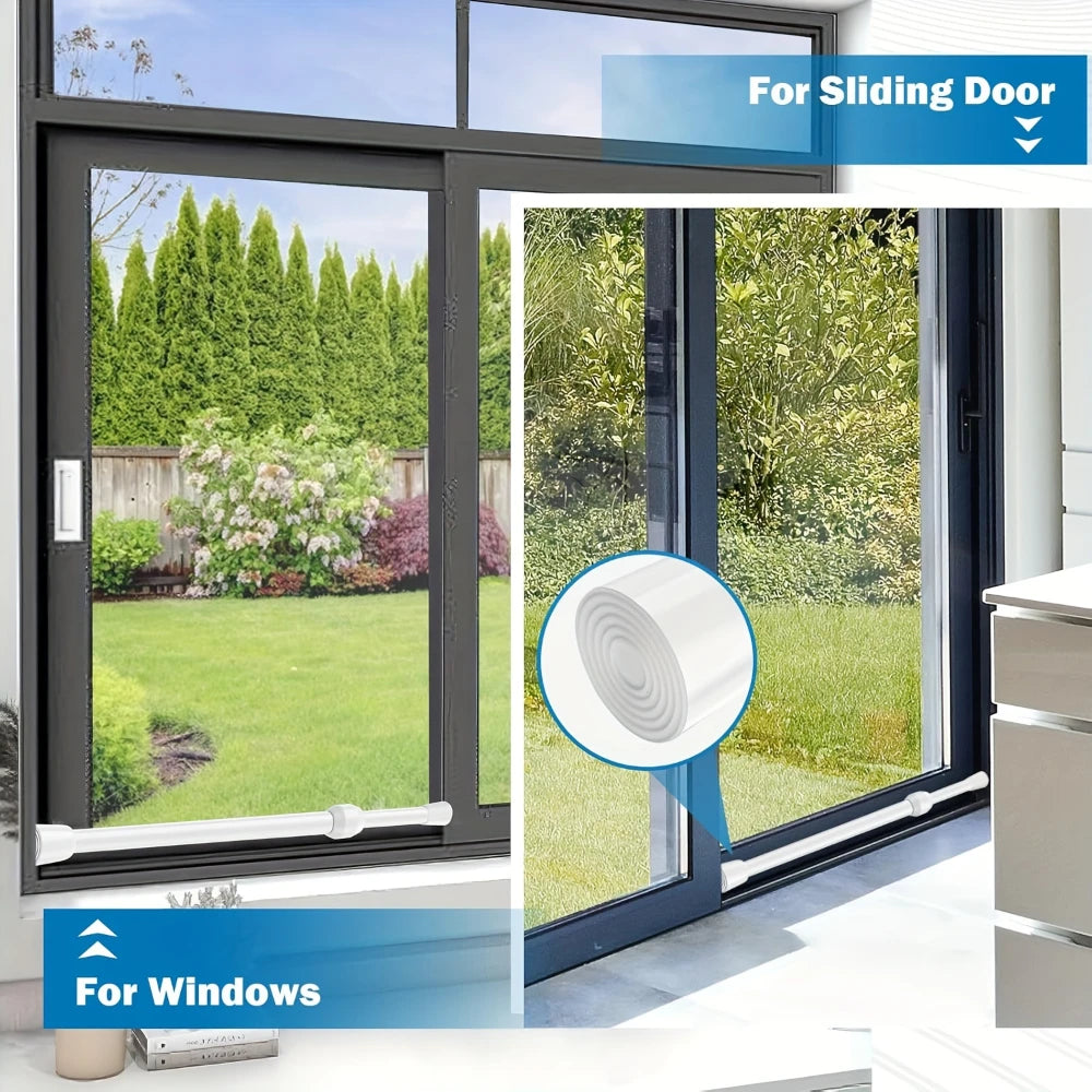 Adjustable Metal Window & Door Safety Bar – Secure Sliding Lock with Rubber Tips