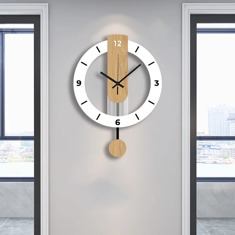 White wood grain acrylic creative pendulum clock silent clock living room bedroom kitchen office home decoration