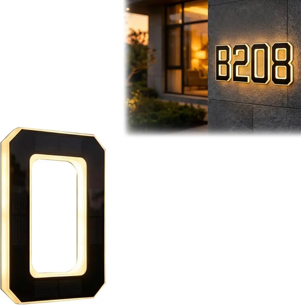 Solar Lighted House Numbers for Outside LED Illuminated Address Plaque Auto OnOff IP44 Waterproof Wall Mount