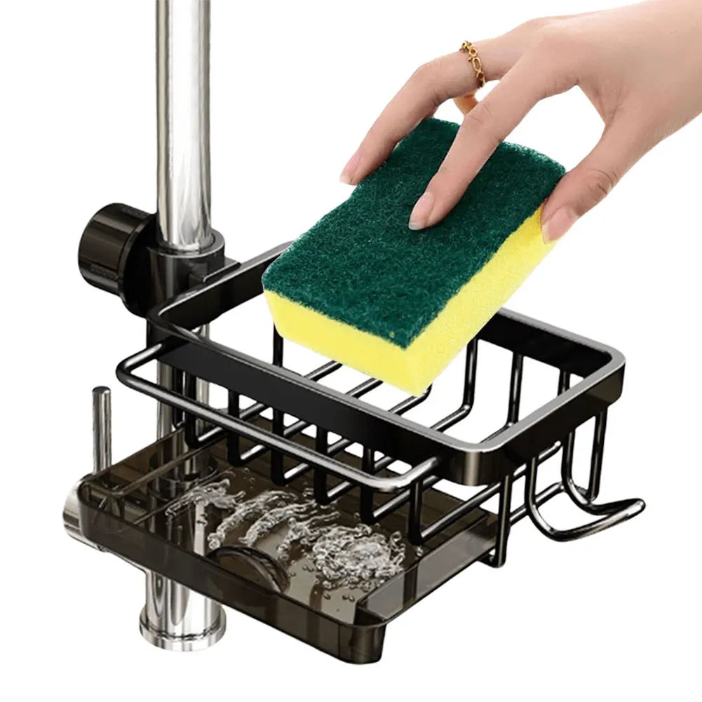 Kitchen Sink Drain Rack Organizer Sponge Storage Faucet Holder Detachable Aluminum Faucet Holder Soap Drainer Towel Rack Shelf