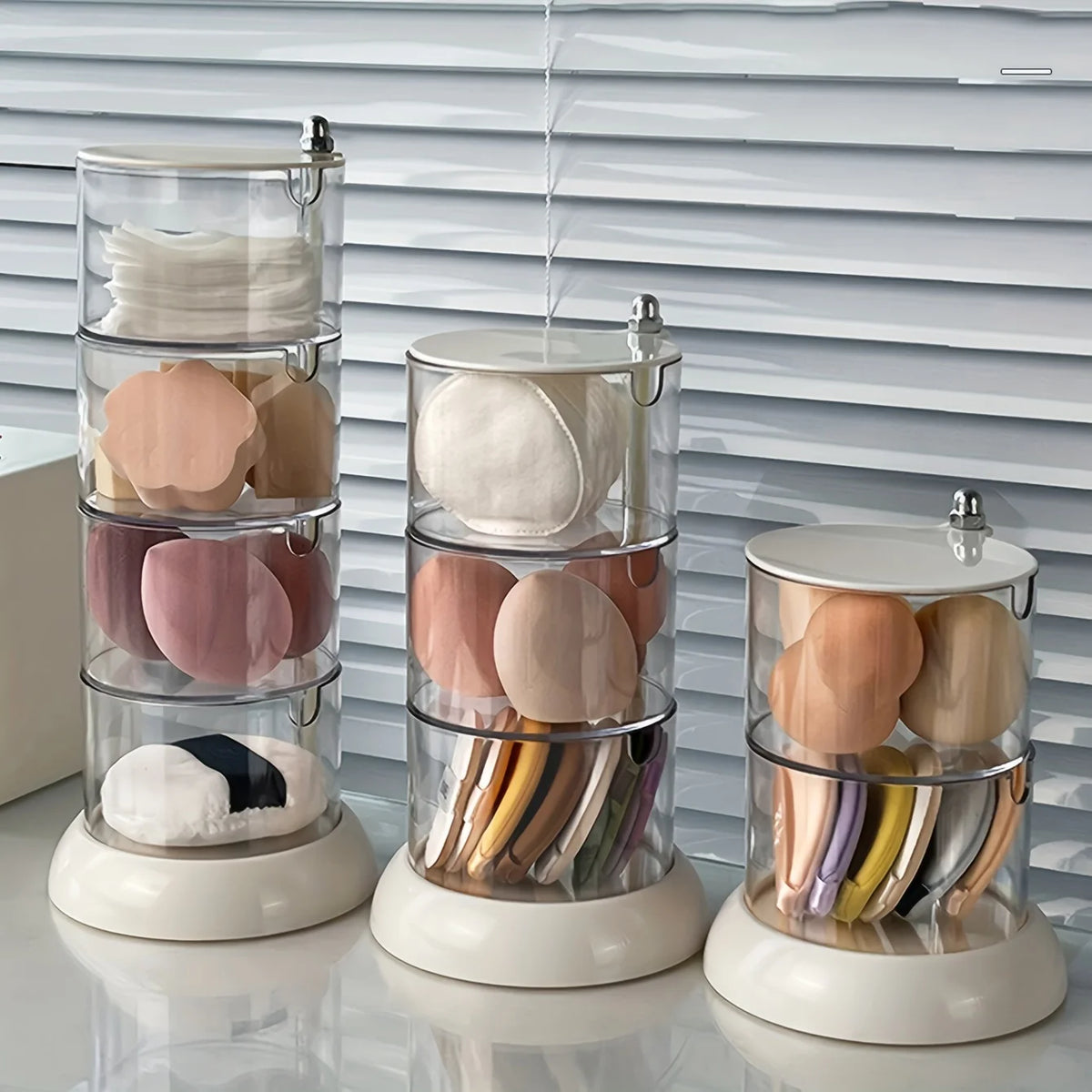 Rotatable Stackable Clear Makeup Sponge Storage Organizer Multi-Layer Dustproof Blender Holder Cosmetic Storage Box for Vanity