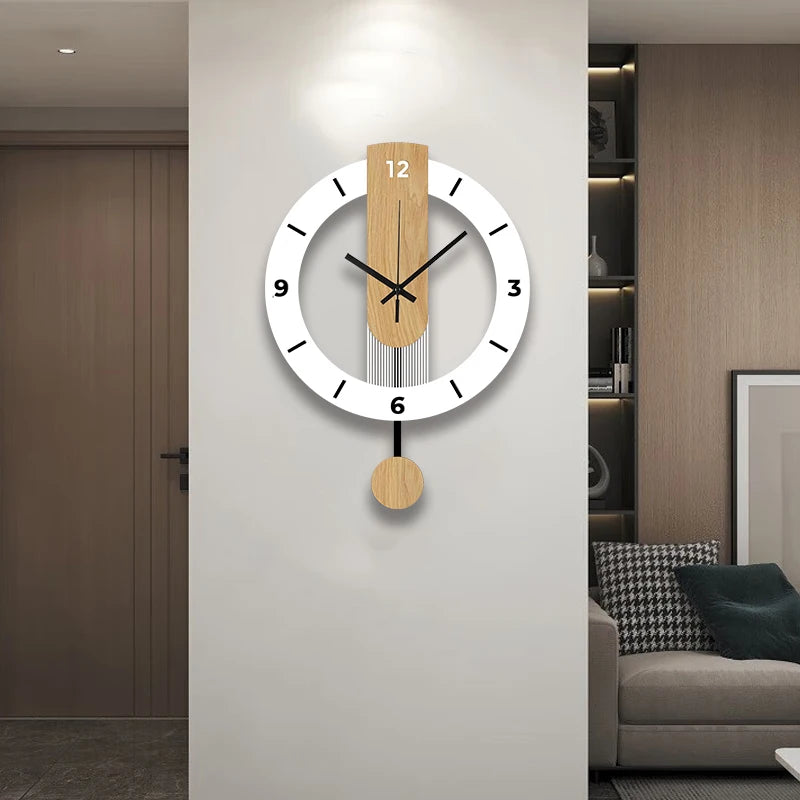 White wood grain acrylic creative pendulum clock silent clock living room bedroom kitchen office home decoration