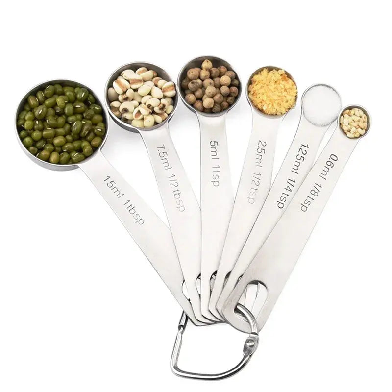 6pcs/set Food-grade Stainless Steel Measuring Spoon Set Sugar Coffee Powder Spice Measure Scoop Kitchen Baking Tools Accessories
